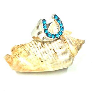 Women's Ring Large Horshoe Blue CZ's 8